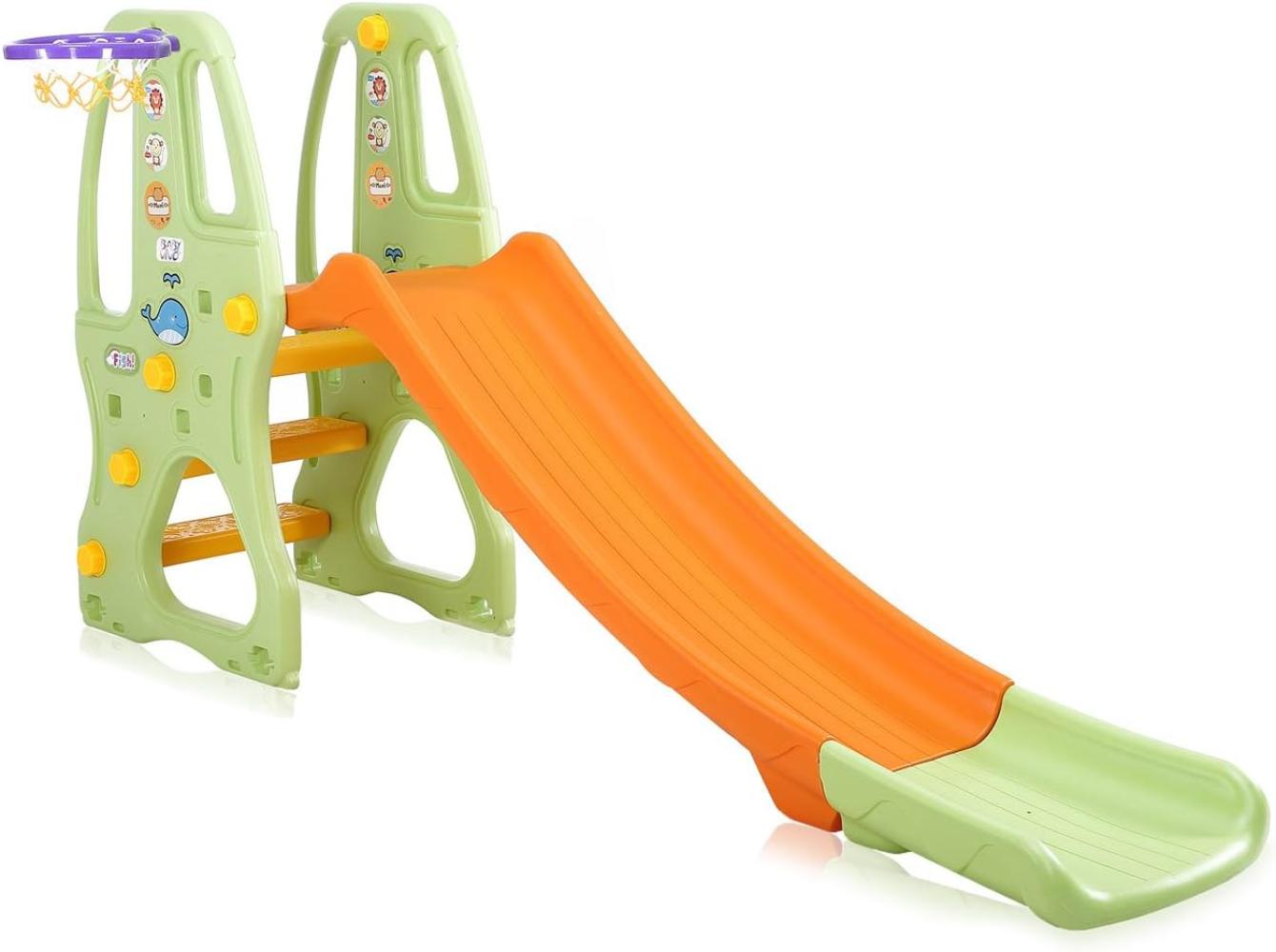 Baby Vivo Kinderrutsche / Rutsche mit Basketballkorb - Orange / Grün Bild 1