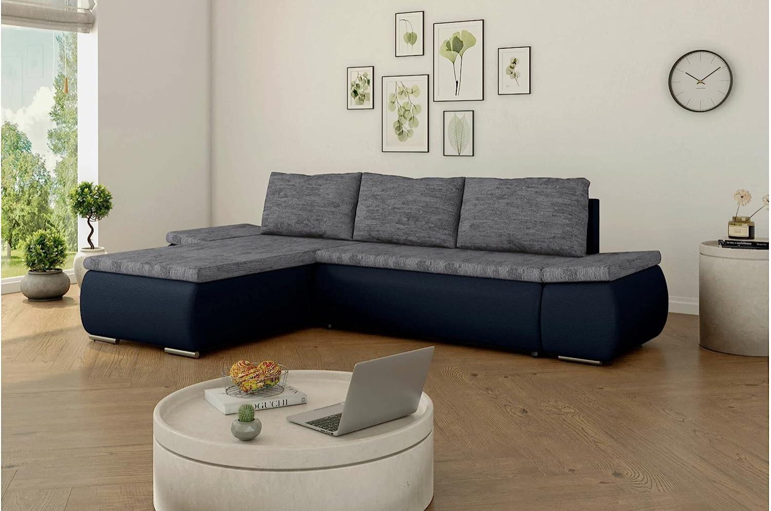 Stylefy Olin Ecksofa Strukturstoff BERLIN Kunstleder MADRYT Grau Schwarz Links Bild 1