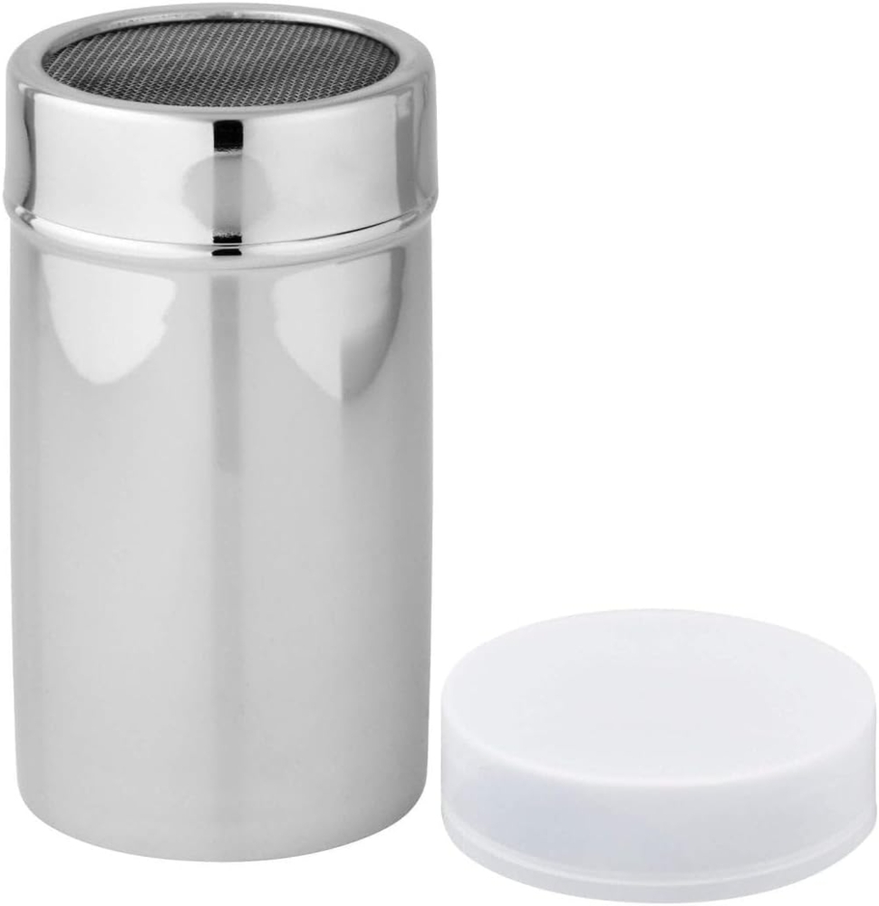 Fackelmann Netzstreuer, Puderzucker-/Kakaostreuer aus Edelstahl, Gewürzstreuer mit Deckel (Farbe: Silber/Weiß), Menge: 1 Stück Bild 1