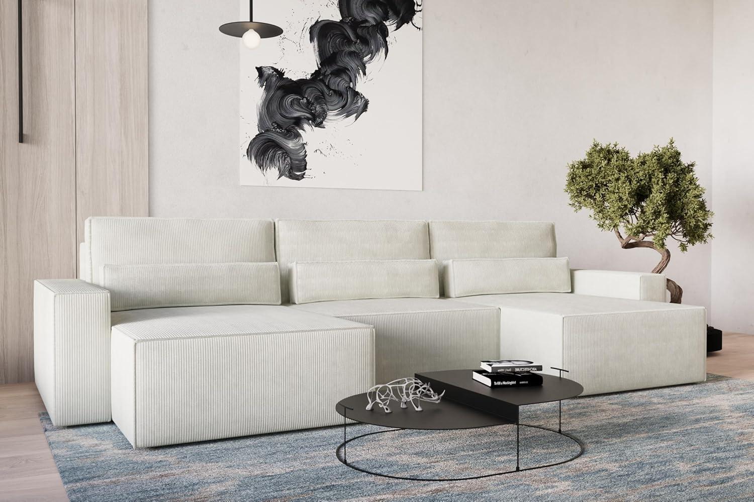 MOEBLO Wohnlandschaft DENVER U MINI, aus Cord, Couch Cord für Wohnzimmer Schlafsofa Sofagarnitur Sofa Eckcouch U-Form Cordstoff, Eckcouch Wohnlandschaft Sofa mit Ottomane Eckgarnitur Polsterecke, mit Schlaffunktion und Bettkasten Bild 1