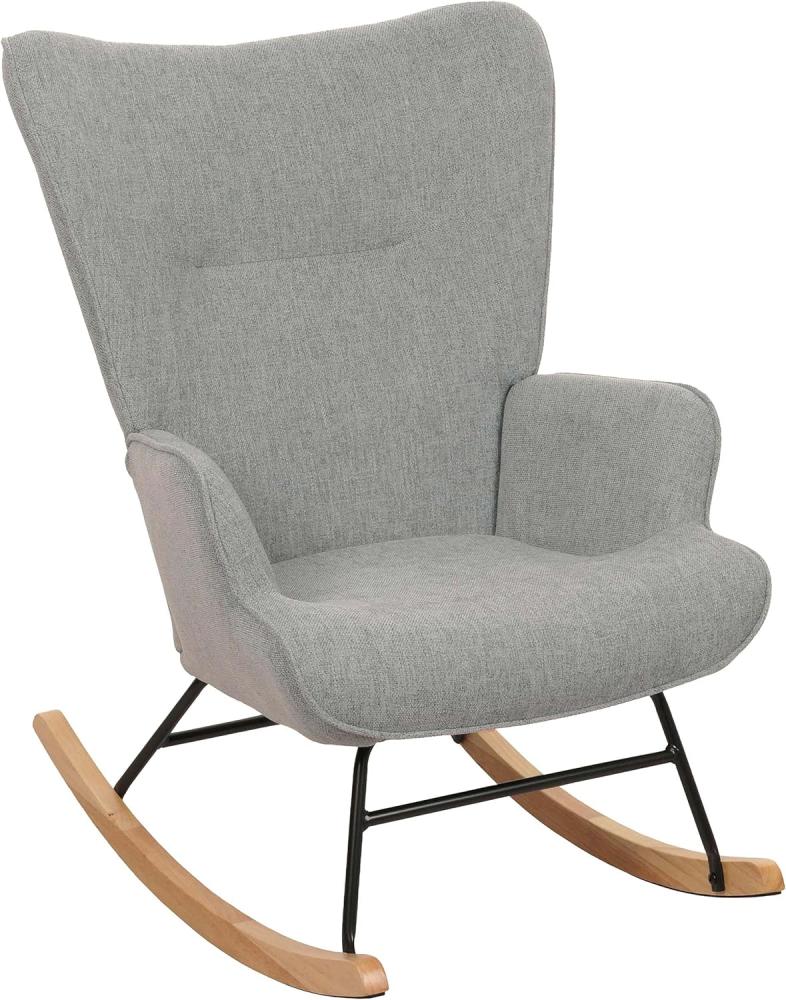 Schaukelstuhl HWC-N14, Schwingstuhl Relaxsessel Fernsehsessel, Massiv-Holz Metall Stoff/Textil 320g/m² ~ grau-grün Bild 1