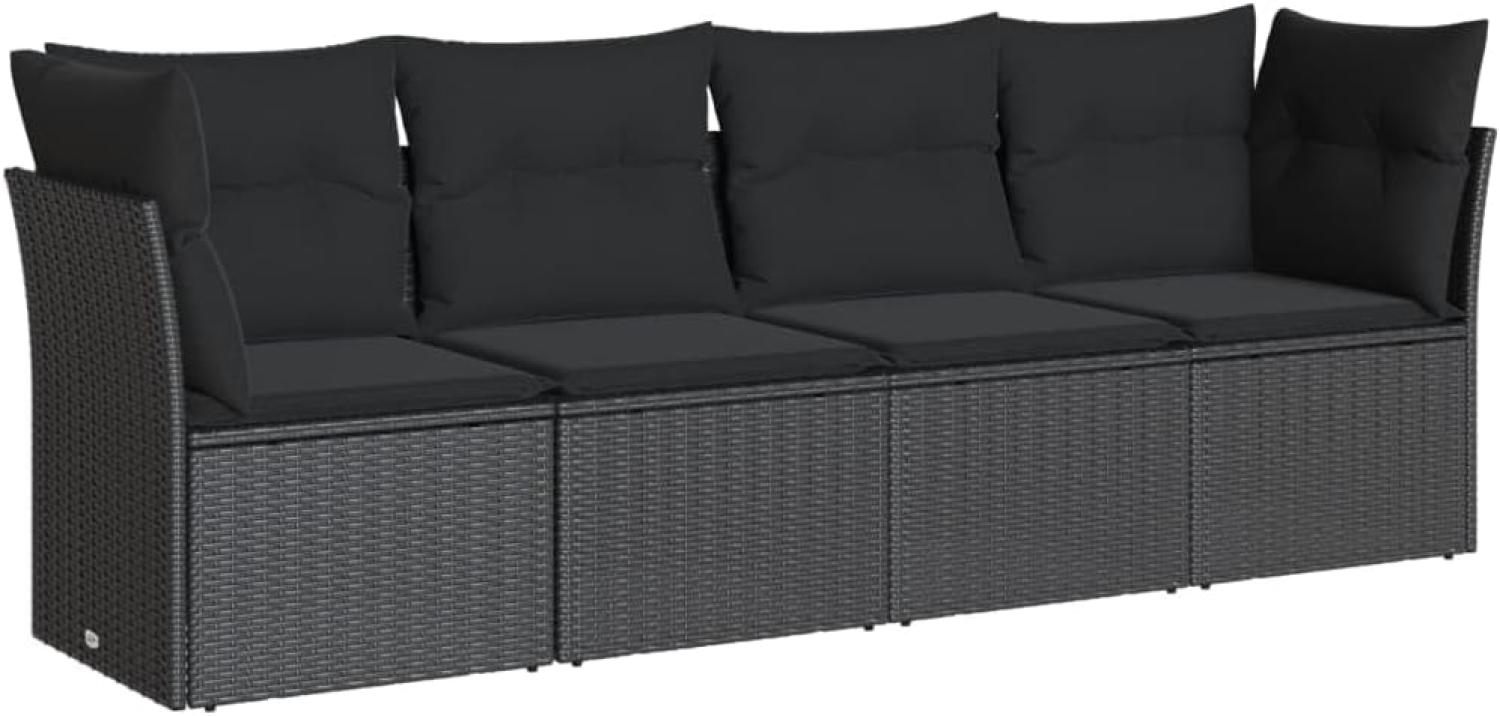 vidaXL 4-tlg. Garten-Sofagarnitur mit Kissen Schwarz Poly Rattan 3249064 Bild 1