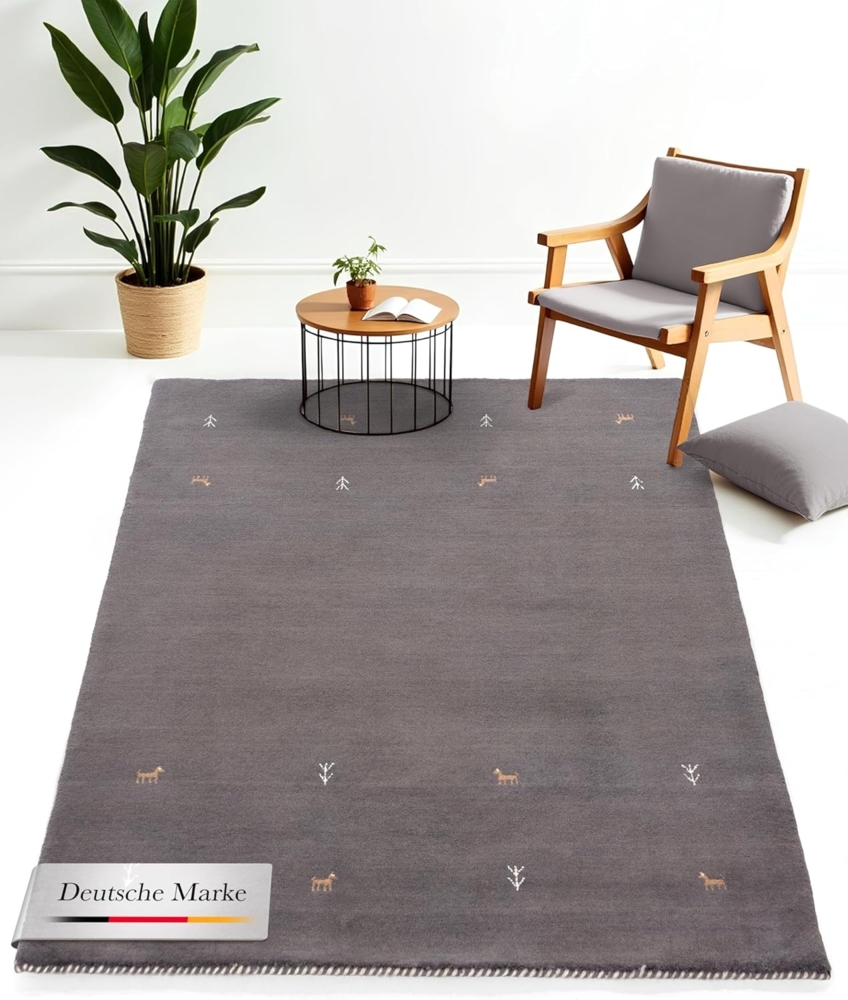 carpetfine Wollteppich Gabbeh Uni, reine Wolle, Grau, 120x170 cm, rechteckig Bild 1