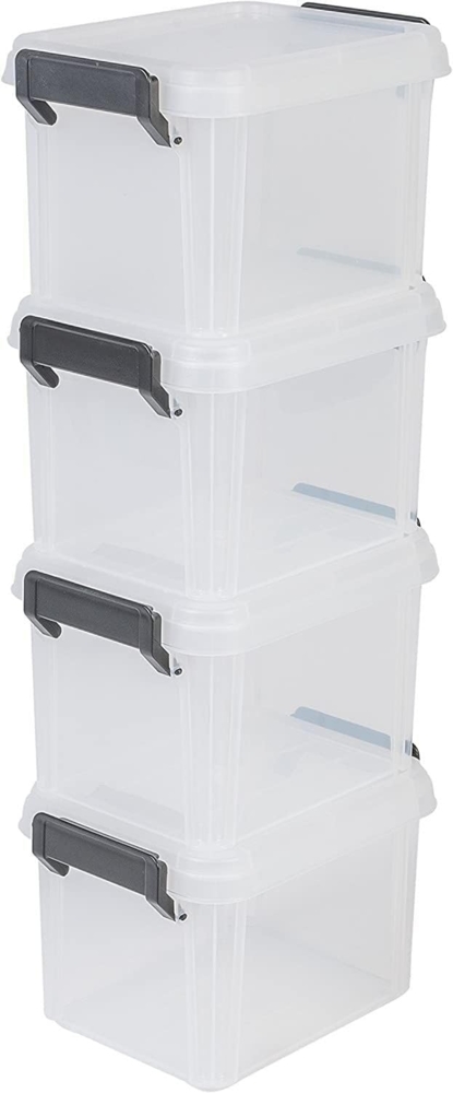 Iris Ohyama, Aufbewahrungsbox aus Kunststoff, 2-Liter-Aufbewahrungsbox für den Schreibtisch, 4er-Set, MBX-2, transparent, stapelbar, Verschlussclips ? B22,5 x T17 x H14,5 cm Bild 1
