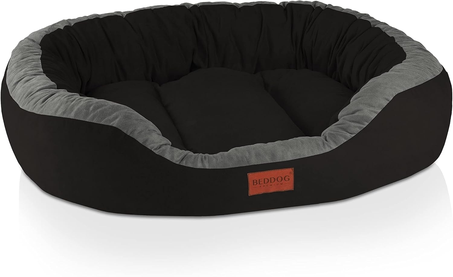 BedDog PRINS PREMIUM Hundebett, aus strapazierfähigem Alicante-Gewebe, Hundesofa mit Seiten, ovales Kissen für Ihr Haustier, Hundecouch L, THE-ROCK (schwarz/grau) Bild 1