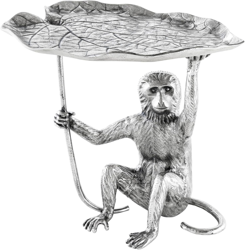 riess-ambiente Beistelltisch WILDLIFE MONKEY 60cm silber antik · Wohnzimmertisch aus Metall (Einzelartikel, 1-St), rund · handmade · Affen-Statue · Urban Jungle Design Bild 1