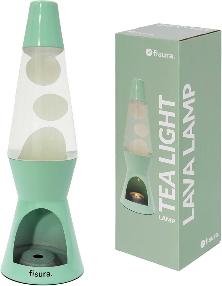 Fisura – Lavalampe mit Kerze. Lavalampe ohne Strom. Minz-weiße Lavalampe. Umweltfreundliche Lampe. Originelles Geschenk. 29x8,5 cm (Kerze nicht enthalten) Bild 1