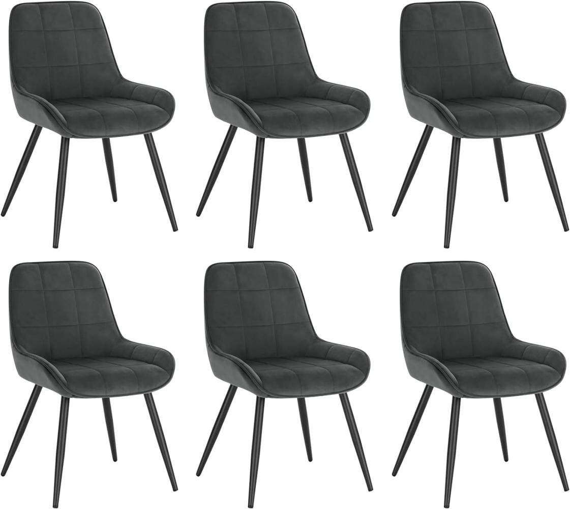 WOLTU Esszimmerstühle 6er Set, Polsterstuhl Samt, Küchenstuhl gepolstert, Akzentstuhl für Wohnzimmer Schlafzimmer Küche, ergonomischer Stuhl mit Rückenlehne, Dunkelgrau, BH331dgr-6 Bild 1