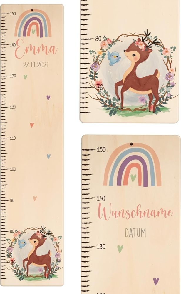 KIDSMOOD - Messlatte für Kinderzimmer Personalisiert, 70-140 cm - Messlatte Kinder Holz personalisiert Mit Namen für Baby- & Kleinkinderzimmer - Individuelles Geschenk für Kinder und Babys zum Geburt Bild 1