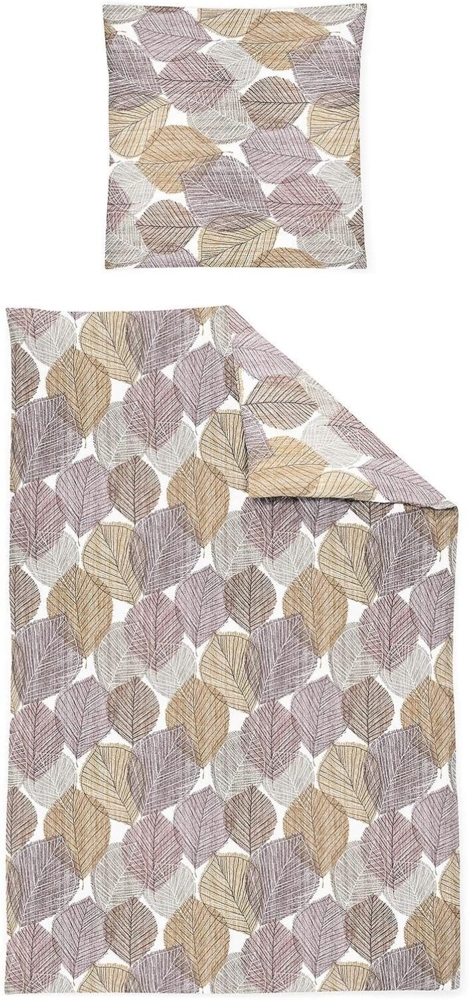 Irisette Feinbiber Bettwäsche Koala 135x200 Blätter taupe ziegel gold 8393-50 Bild 1