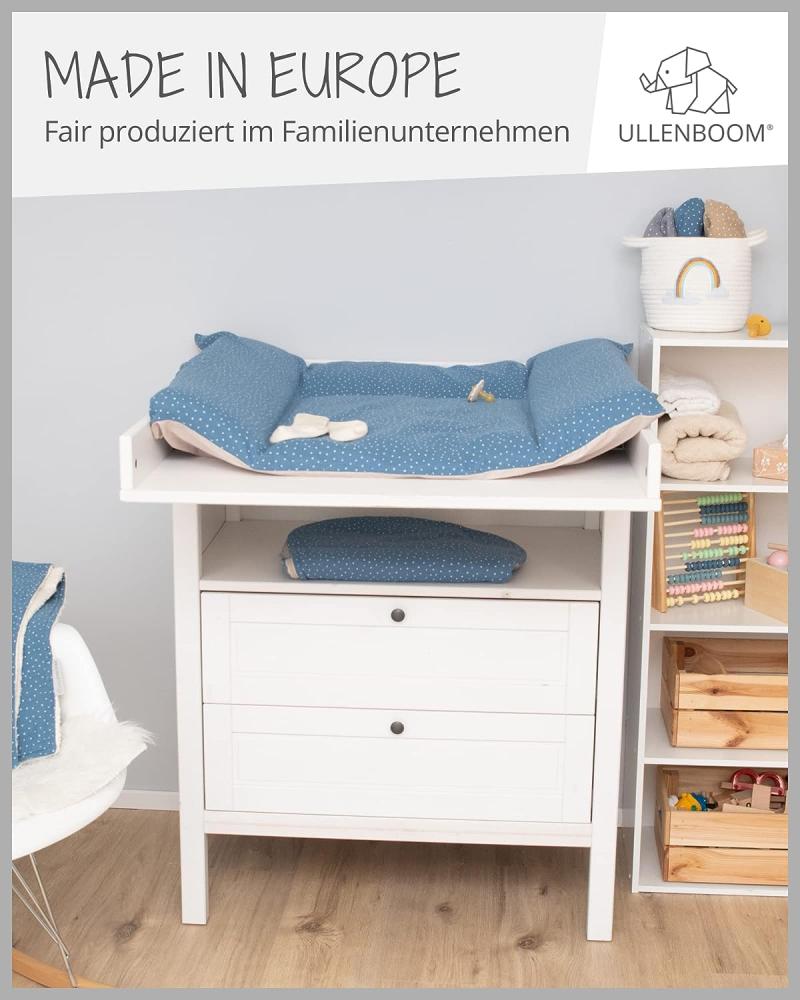 ULLENBOOM ® Wickelauflagenbezug 75x85 cm Musselin Blau (Made in EU) - abnehmbarer Bezug für Wickelauflage 85x75, Baby Überzug für Wickelunterlage, aus 100% Baumwolle, Wickelbezug für Wickeltisch Bild 1