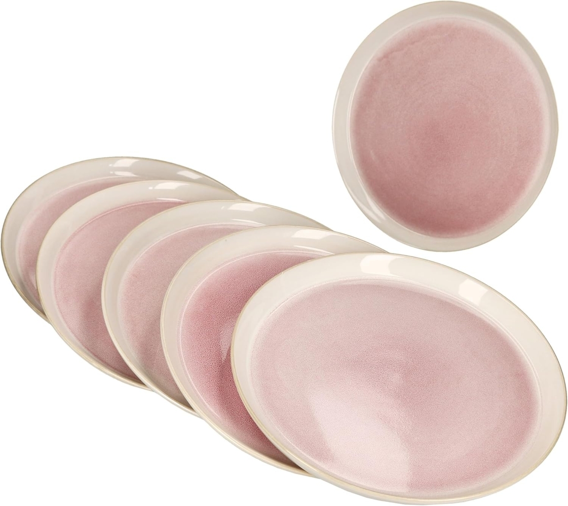 MamboCat Speiseteller 6x Reactive Glaze Paris Speiseteller 6 Personen Creme Pink Essteller Bild 1