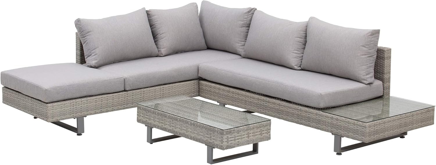 Outsunny Sitzgruppe Polyrattan-Lounge-Set 3-TLG. Couchtisch Beistelltisch, (Gartensofa, 3-tlg, Gartengruppe), Wetterbeständig Grau + Braun 196 x 69 x 59 cm Bild 1