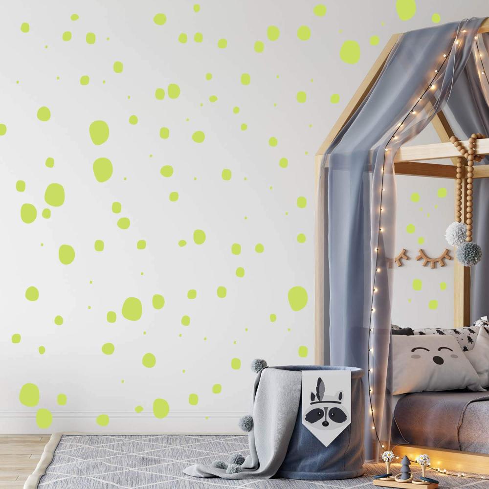 TUPFEN DOTS Wandtattoo 128 Stück | rund & handgezeichnet Punkte | Konfetti AUFKLEBER Kindergarten | unregelmäßige Punkte Wandsticker Kinderzimmer EINFARBIG (Pastellgrün) Bild 1