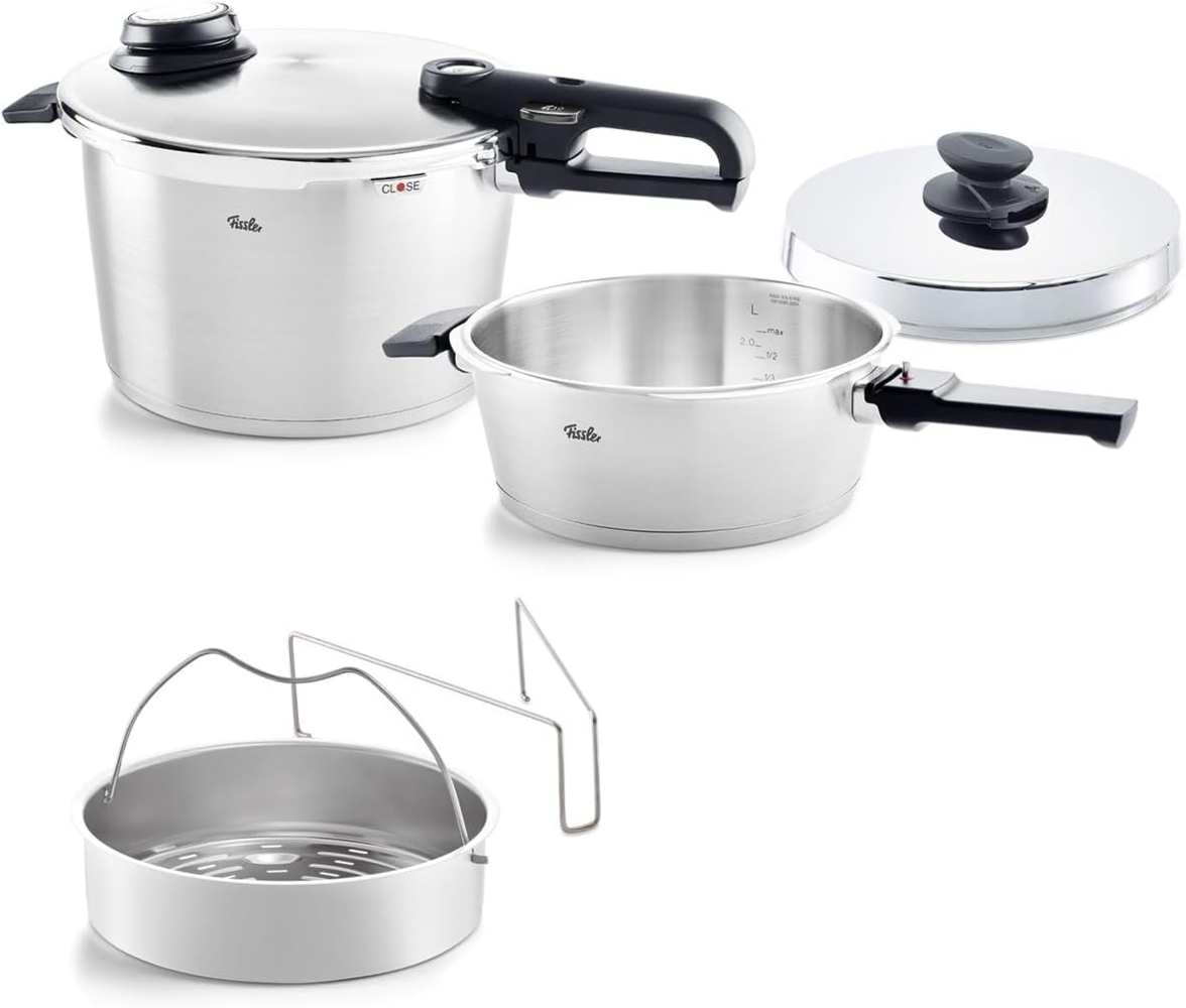 Fissler Vitavit Premium Schnellkochtopf Set 2-tlg, mit Schnellbratpfanne, Metalldeckel, Edelstahl 18/10, 622-812-11-090 Bild 1