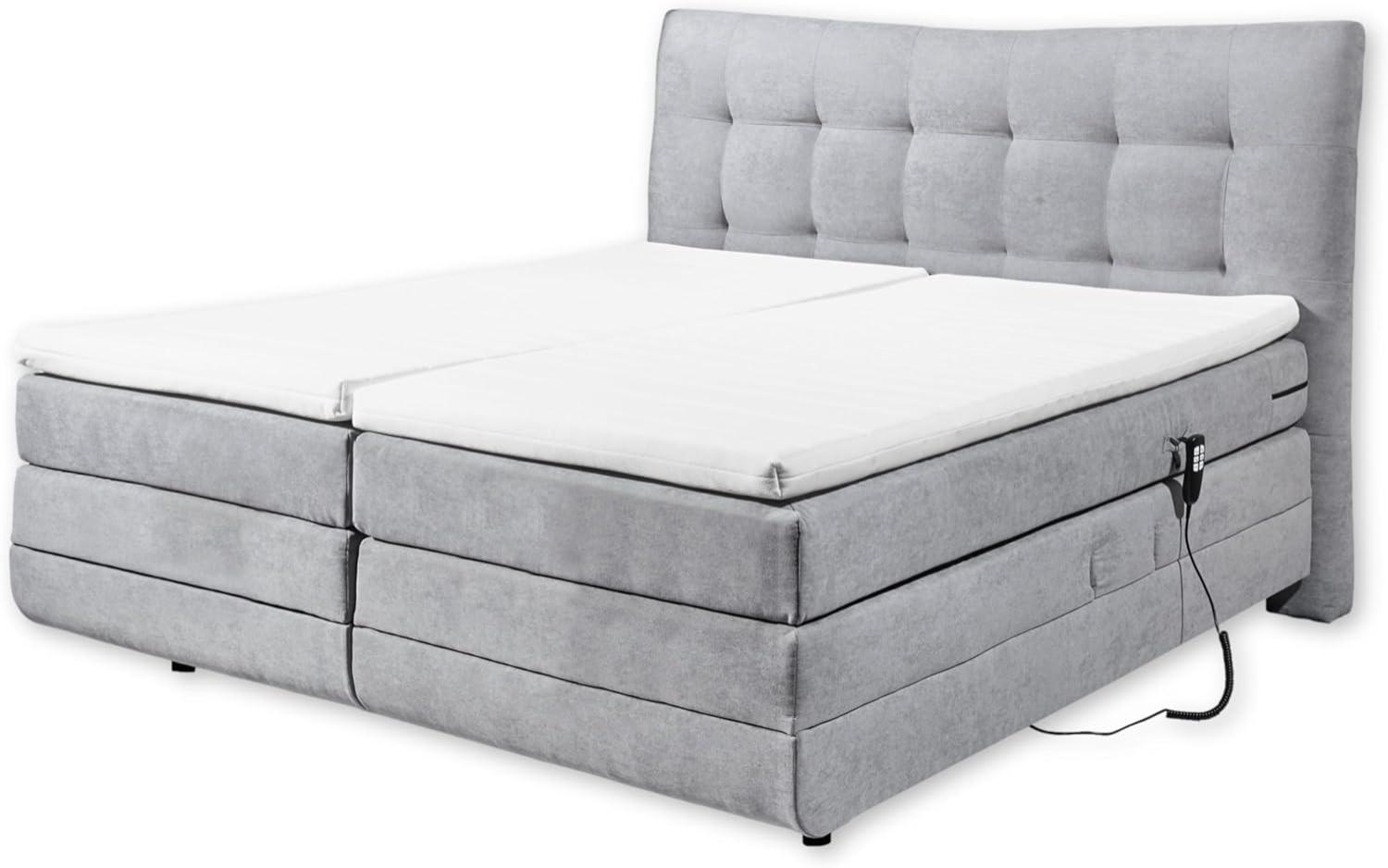 MALIBU 1 Boxspringbett 180x200 elektrisch verstellbar, Hellgrau - Modernes Doppelbett mit 7-Zonen-Federkern Matratze & Komfortschaum Topper - 189 x 132 x 218 cm (B/H/T) Bild 1