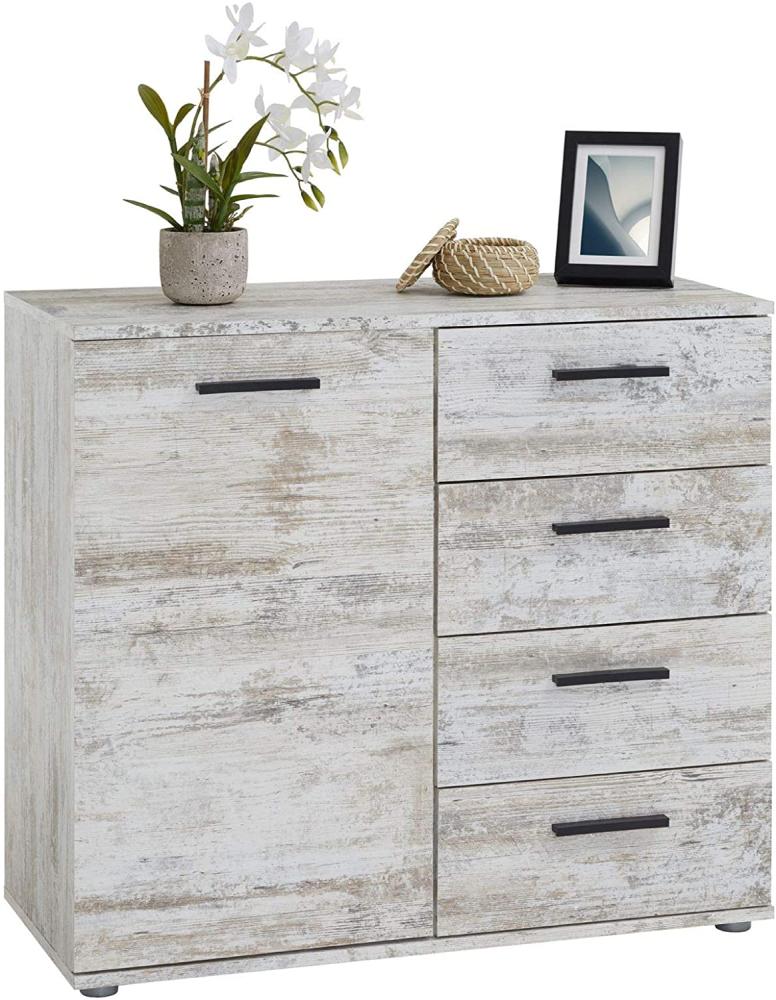 Kommode Sideboard Schrank Chicago Shabby Chic, mit Tür und 4 Schubladen, Vintage Look Highboard Bild 1