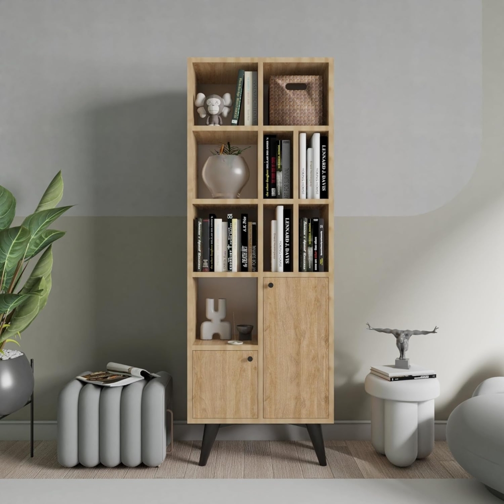 Hanah Home Modern Oak Bookshelf, 60 cm W x 170 cm H x 30 cm D | 100% Melamine Coated Particle Board, 18 mm Thick | Wall-Mountable, Stylish & Functional Design Bild 1