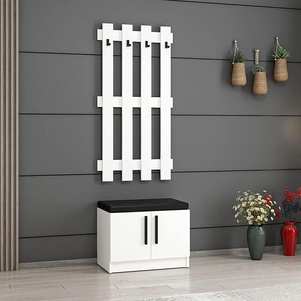 Garderobenpaneel mit Schuhbank Farum Weiß [en. casa] Bild 1