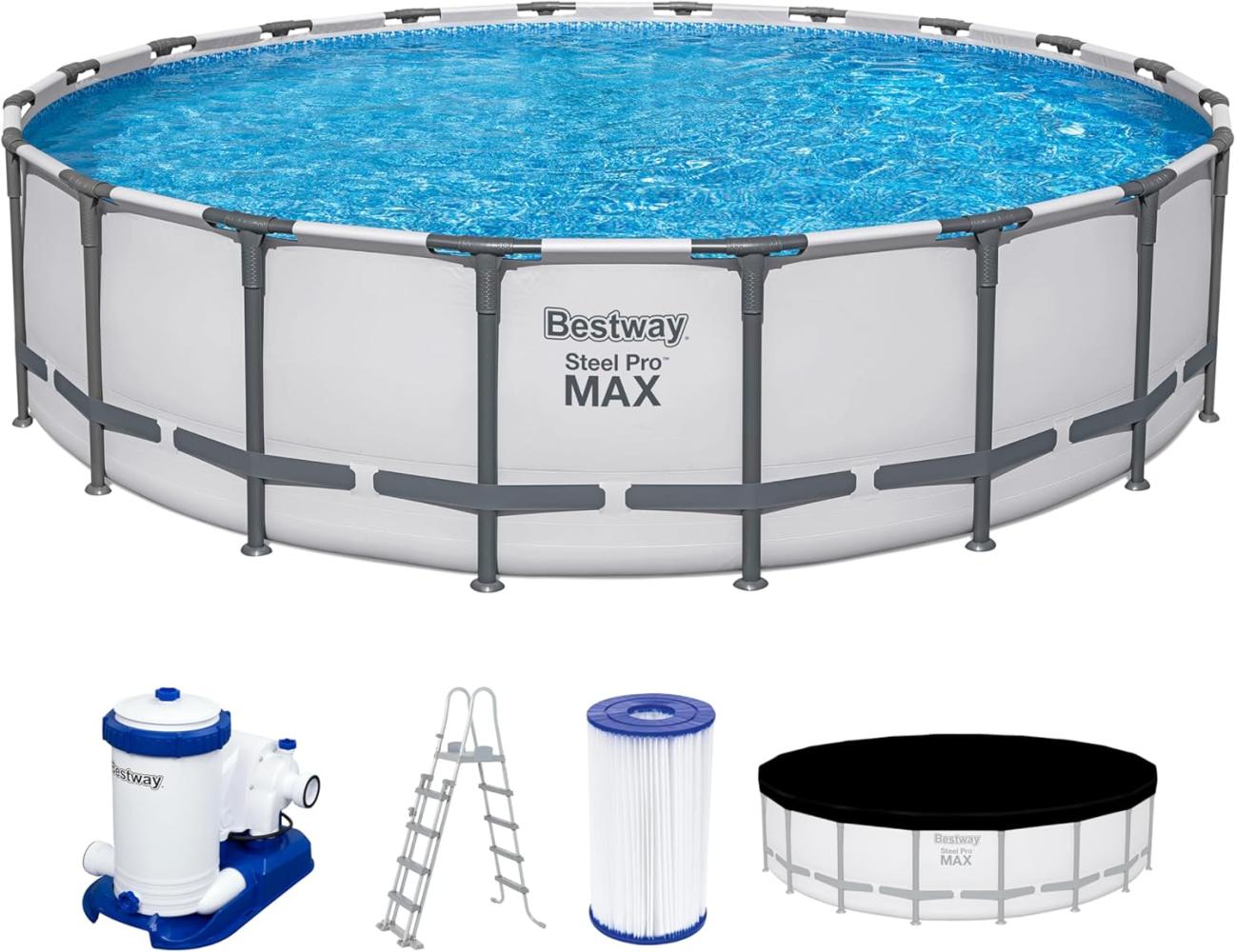 Steel Pro MAX™ Frame Pool Komplett-Set mit Filterpumpe Ø 610 x 132 cm, lichtgrau, rund Bild 1