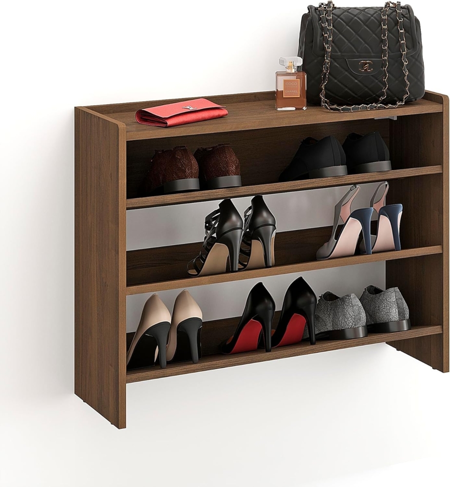 KOMTO Schuhregal Elexis 3 Schmal - Schuhablage Flur mit 3 Ebenen Offener Schuhschrank, Schuh Organizer Platzsparend 80 x 25 x 60 cm Bild 1