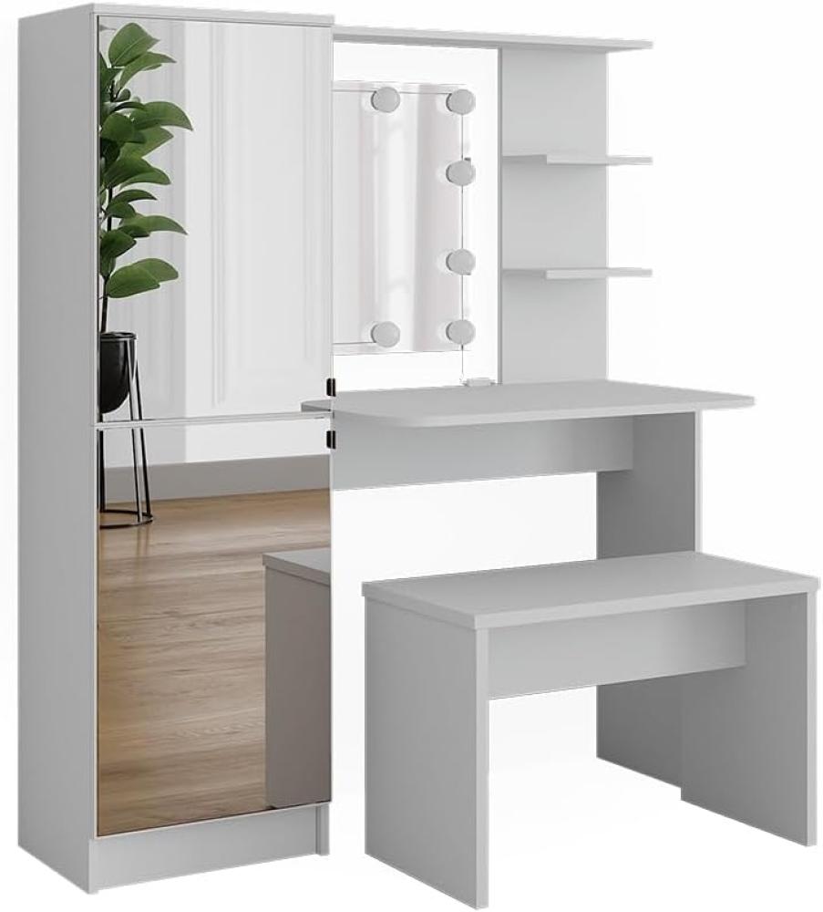 Vicco Schminktisch Jasmin Weiß 123 cm mit LED-Beleuchtung und Bank Bild 1