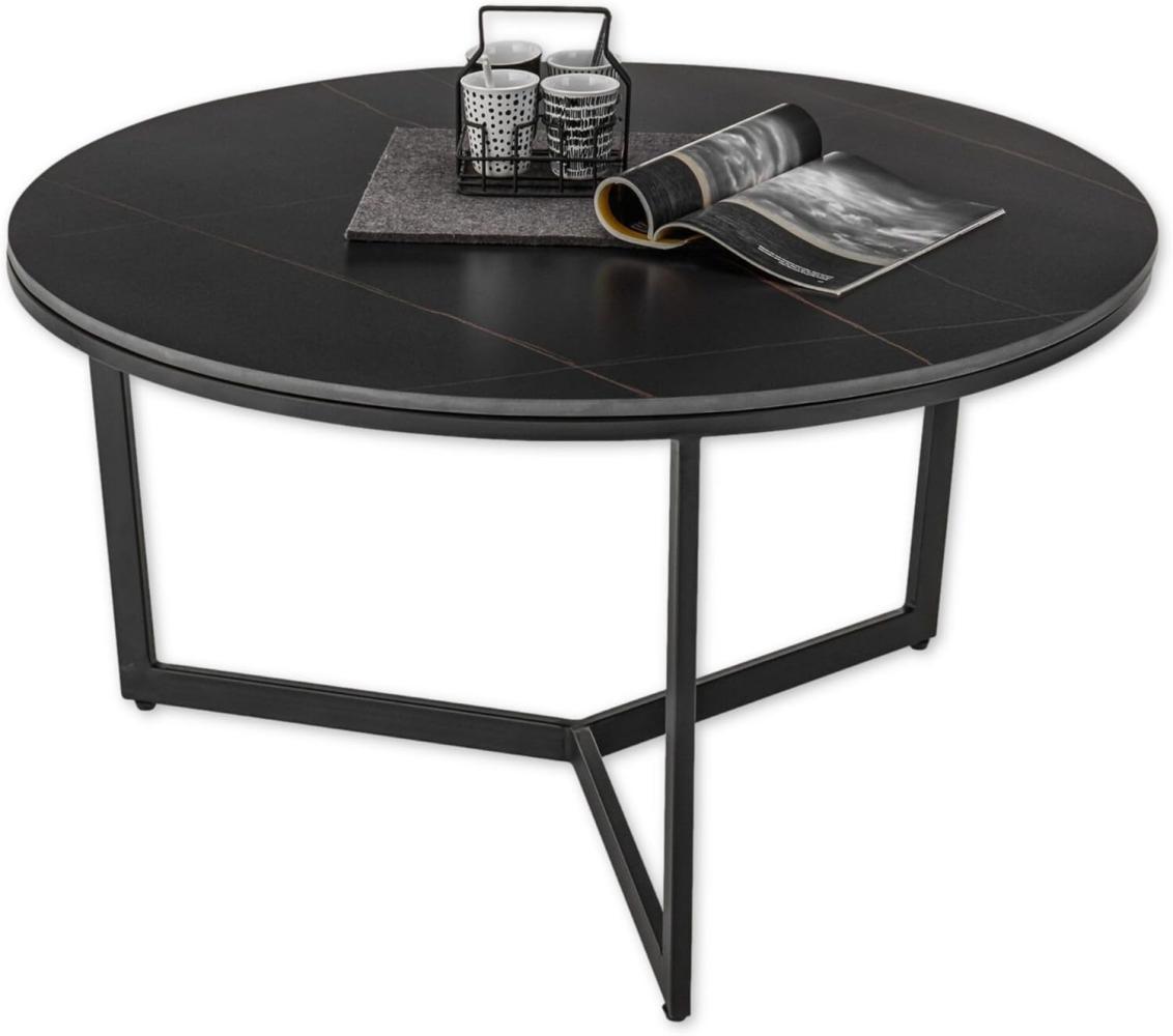 Stella Trading Couchtisch rund, Schwarz - Moderner Wohnzimmertisch mit Keramikplatte und Metallgestell - 90 x 45 x 90 cm (B/H/T) Bild 1