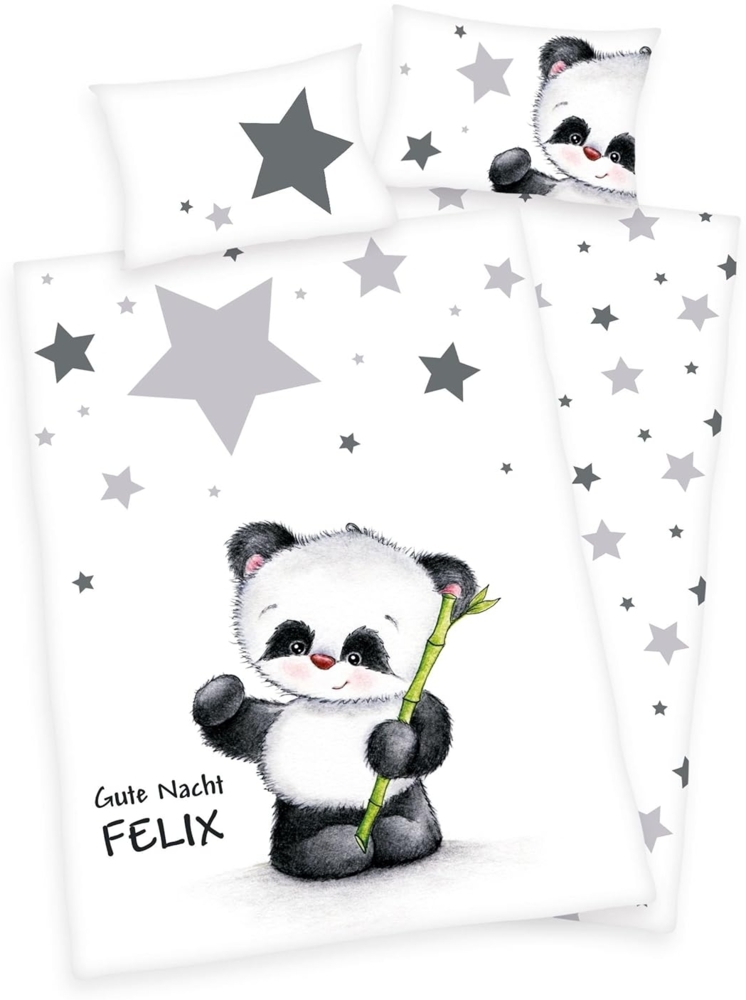 Wolimbo Baby Bettwäsche mit Namen 100x135 cm - Motiv Panda - für Kinder Junge und Mädchen Set Bild 1