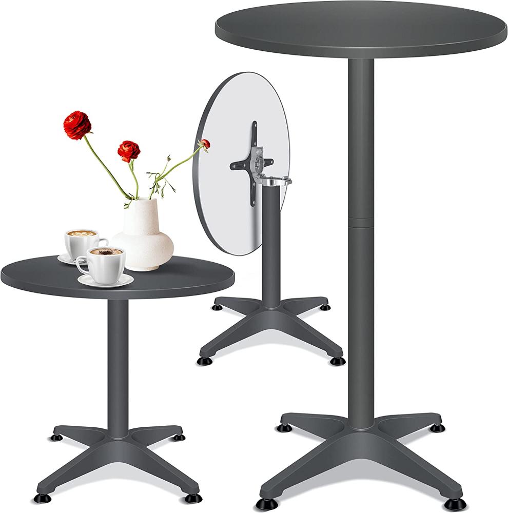 KESSER® 2in1 Stehtisch klappbar Bistrotisch Aluminium Edelstahlplatte | höhenverstellbar | 70cm / 115cm | Partytisch Tisch | In- & Outdoor | Hochzeit | Empfangstisch | Klapptisch inklusive Regencover Anthrazit, Ø 60 cm, 1er Set Bild 1