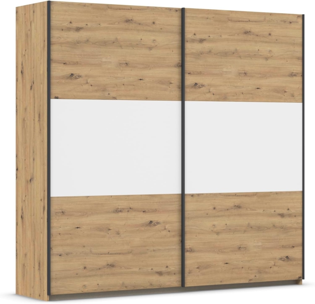 Rauch Möbel Neo, Schwebetürenschrank, Kleiderschrank, Kleiderschränke, Garderobe, Schrank mit Stauraum, 2-türig, Farbe Eiche Artisan/Alpinweiß, 218 x 210 x 59 cm Bild 1