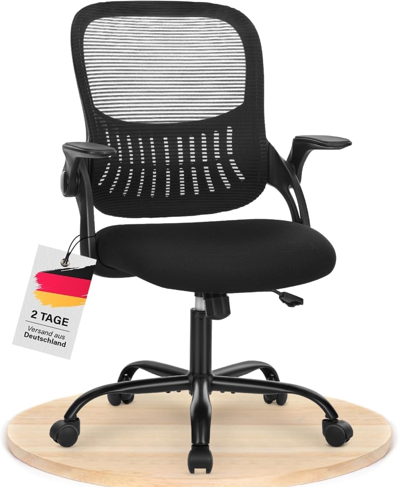 DUMOS Bürostuhl Ergonomisch, Schreibtischstuhl mit Lendenwirbelstütze, Verstellbaren Armlehnen Drehstuhl, Höhenverstellbarer Office Chair, Bürostühle Geeignet für Büro und Schlafzimmer (Schwarz) Bild 1