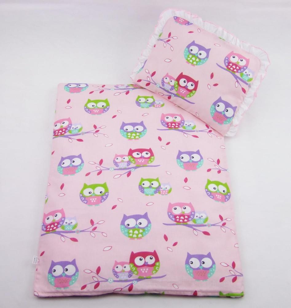 Rawstyle 2 tlg. Set Bezug **12 EULEN-MOTIVE** in 70x50 cm für Kinderwagen, Wiege und Stubenwagen Kinderbettwäsche Garnitur Bettwäsche *Deckenbezug + Kissenbezug* (Eulen Rosa/Rosa) Bild 1