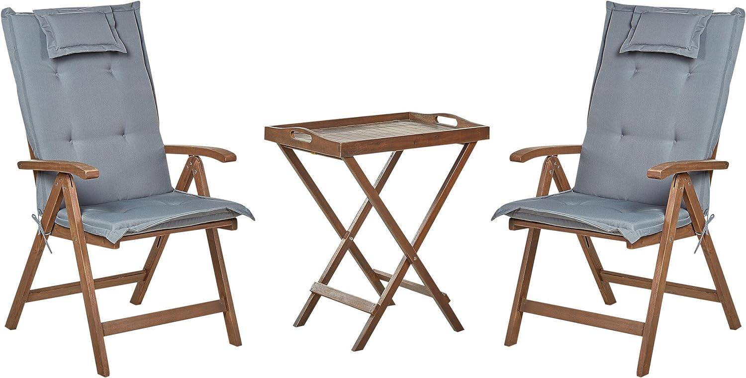 Bistro Set mit Kissen AMANTEA Holz Grau Bild 1