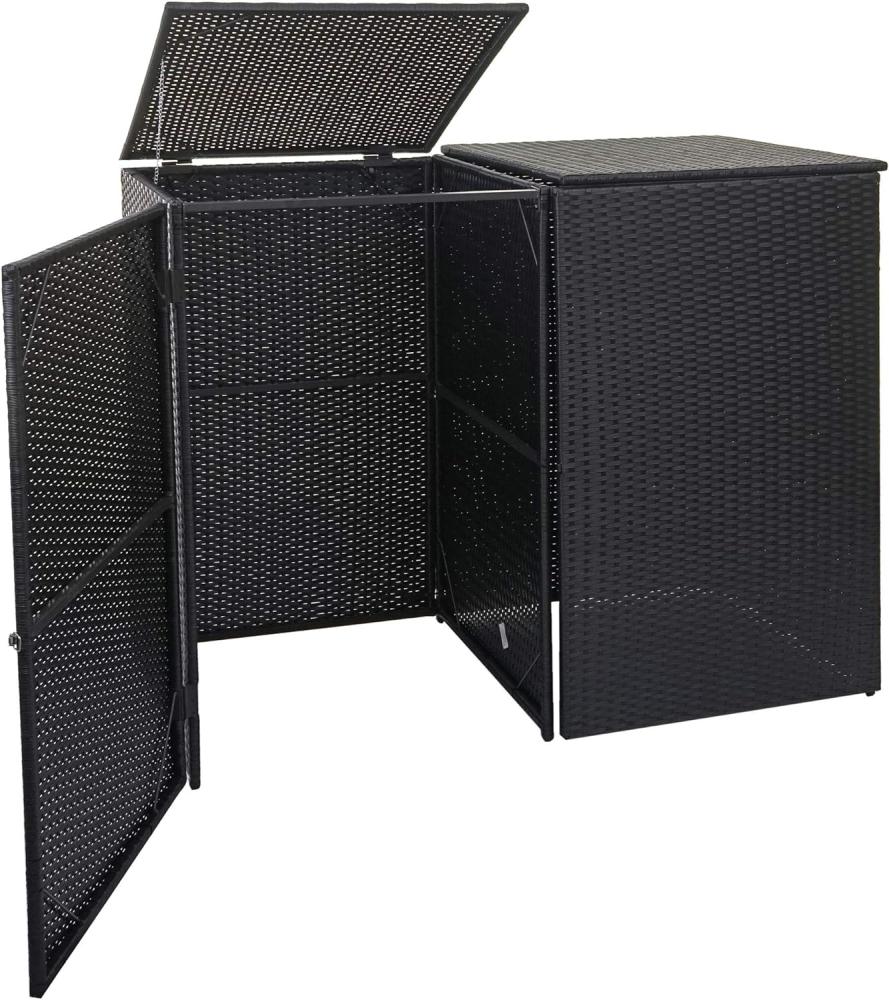 2er-Mülltonnenverkleidung HWC-E25, Mülltonnenbox Mülltonnenabdeckung, Poly-Rattan 2x120l ~ schwarz Bild 1