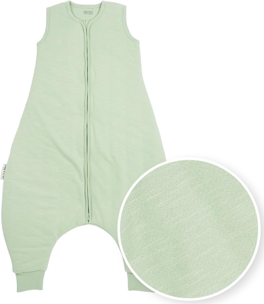 Meyco Baby Winter Schlafoverall Jumper (Schlafsack aus 100% Slub-Baumwolle, weich, atmungsaktiv, feuchtigkeitsregulierend, 2.0 TOG, Größe: 104 cm), Soft Green Bild 1