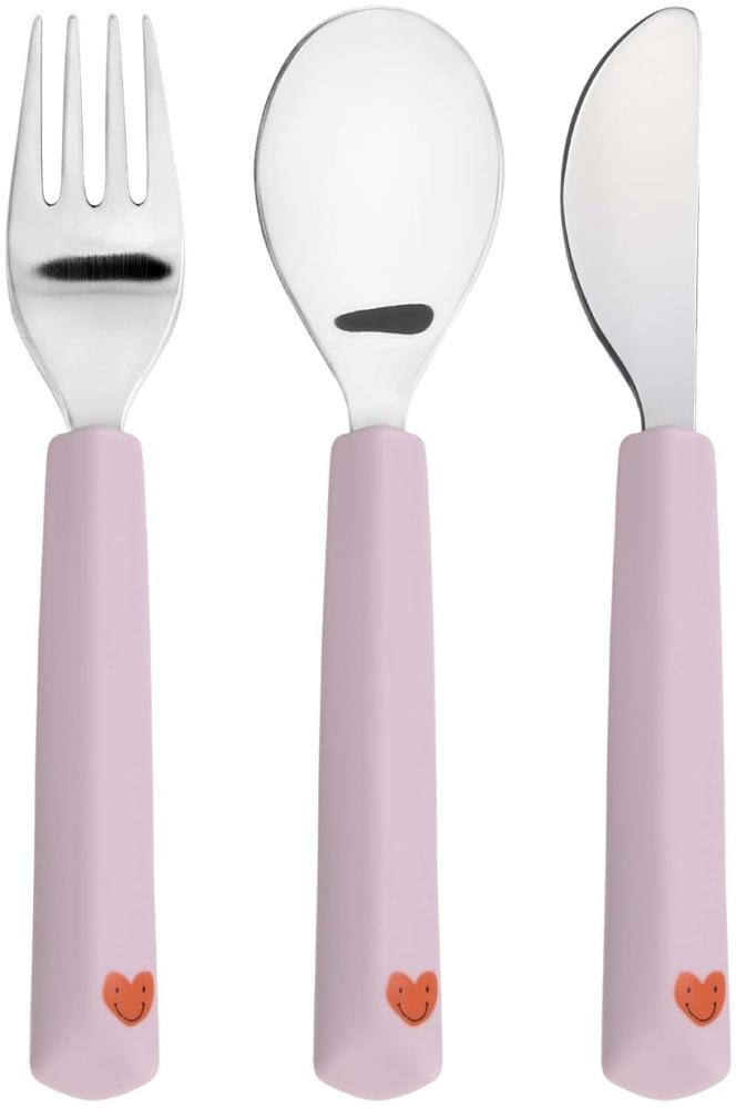 LÄSSIG Kinderbesteck Set 3-teilig Gabel, Löffel, Messer Edelstahl Silikongriff/Cutlery with Silicone Handle Happy Rascals Heart Bild 1