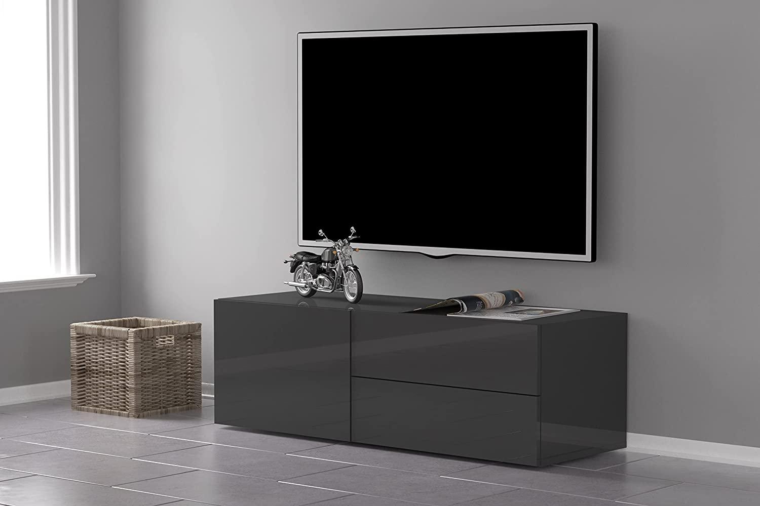 TV-Board >Mercogliano< in Anthrazit Hochglanz - 110x35. 2x40 cm (BxHxT) Bild 1
