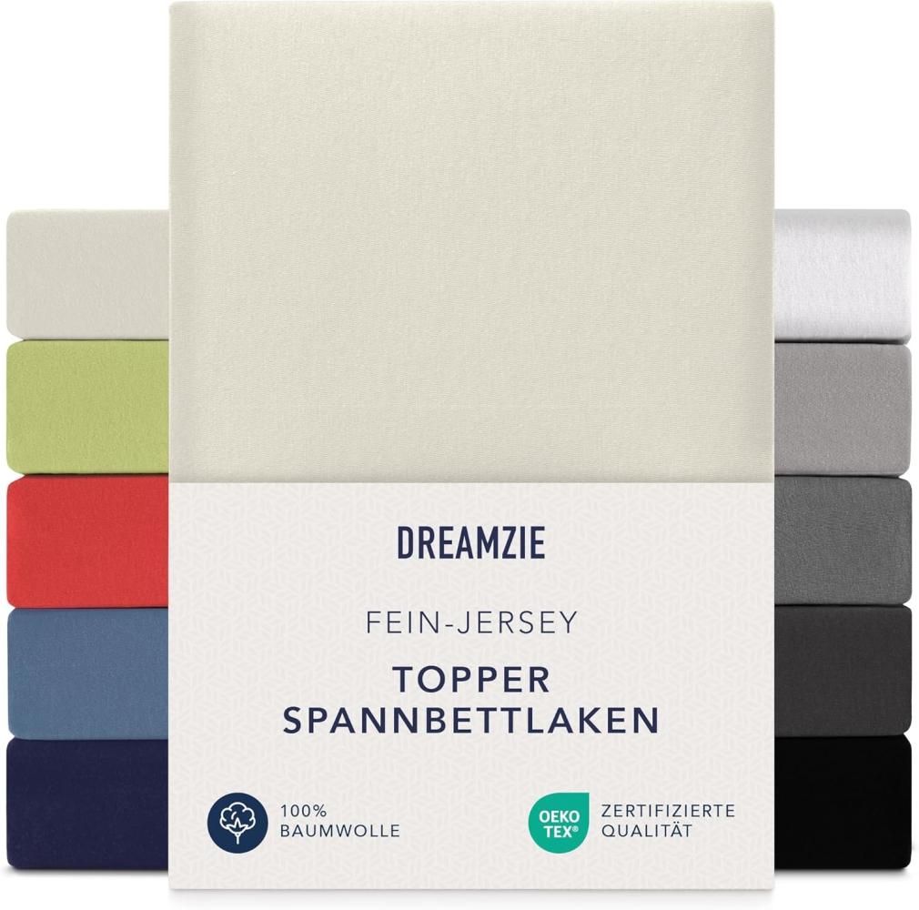 Dreamzie Premium Topper Spannbettlaken 140x200 cm - 160x200 cm - extra niedriger Seitenhöhe - für Boxspringbett - Topperauflage - Spannbetttuch Jersey Baumwolle, 150 g/m² - Oeko-TEX - Beige Bild 1