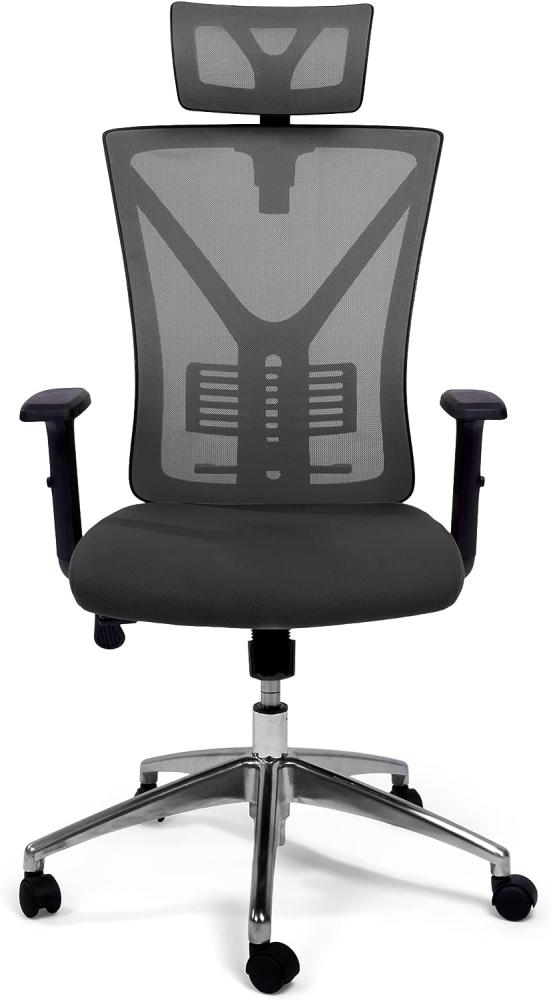 TPFLiving Premium XL Bürostuhl Zeus, ergonomischer Schreibtischstuhl | Inkl. verstellbare Lordosenstütze | Atmungsaktives Mesh-Material | Schwerlast Chefsessel | Belastbar bis 200 kg | Farbe: Grau Bild 1