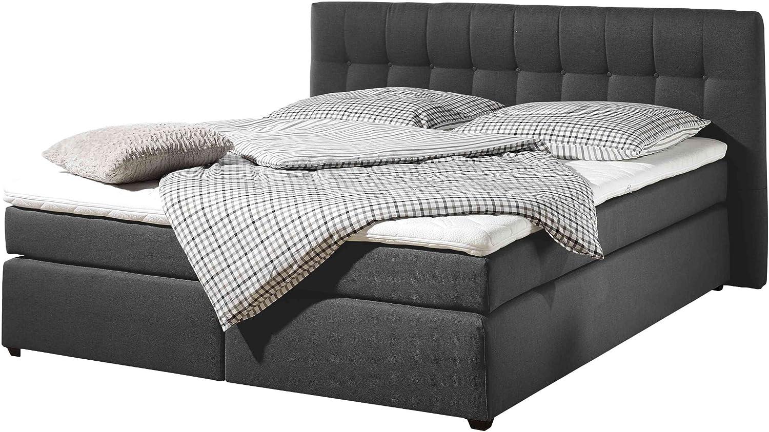 Maintal Boxspringbett Jeremy, 180 x 200 cm, Strukturstoff, Bonellfederkern Matratze H3, anthrazit Bild 1