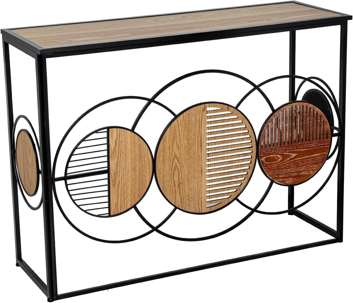 DRW Konsolentisch für den Eingangsbereich, aus Metall und Holz, mit Kreisen in Braun und Schwarz, 37 x 108 x 80 cm Bild 1