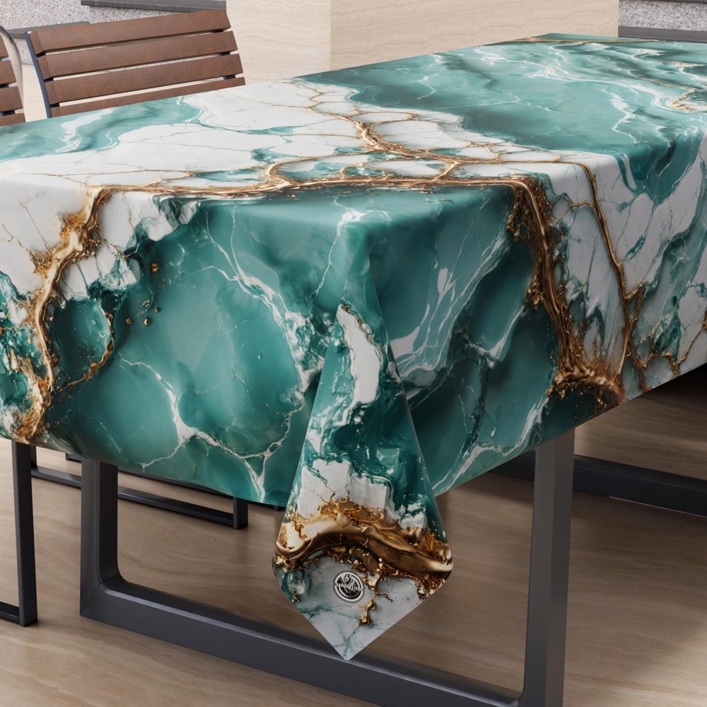 PETTI Artigiani Italiani - Fleckabweisende Tischdecke, rechteckig, für Küche, elegant, Marmor-Effekt, Hellblau, für 12 Plätze (140x240 cm), 100% Made in Italy Bild 1
