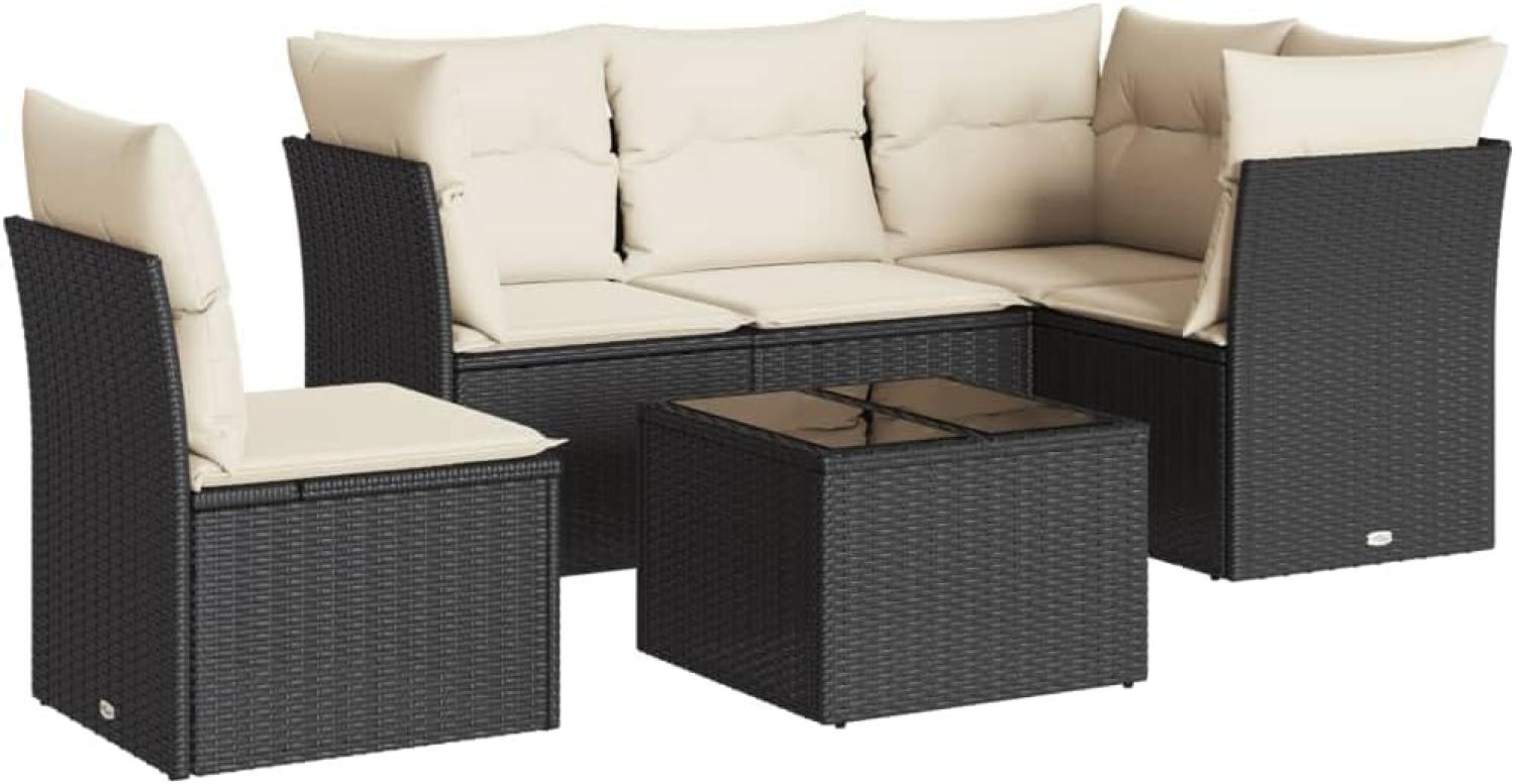 vidaXL 6-tlg. Garten-Sofagarnitur mit Kissen Schwarz Poly Rattan 3249485 Bild 1