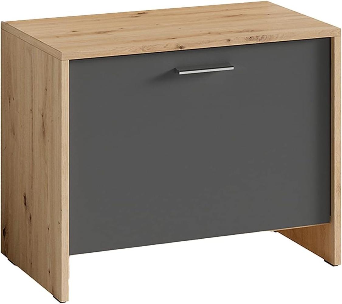 byLIVING Sitzbank BEN / Schuhschrank in Artisan Eiche-Optik hellbraun / Front anthrazit / kleine Flur-Kommode mit Klappe und Einlegeboden / B 60, H 48, T 35 cm Bild 1