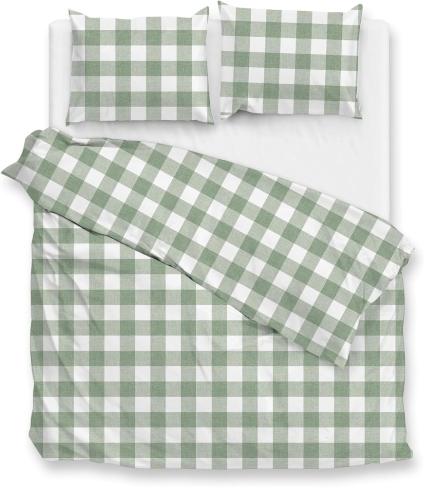 Zo! Home Cotton Bettwäsche 200x200 Quattro di Lino Moss Green grün weiß kariert Bild 1