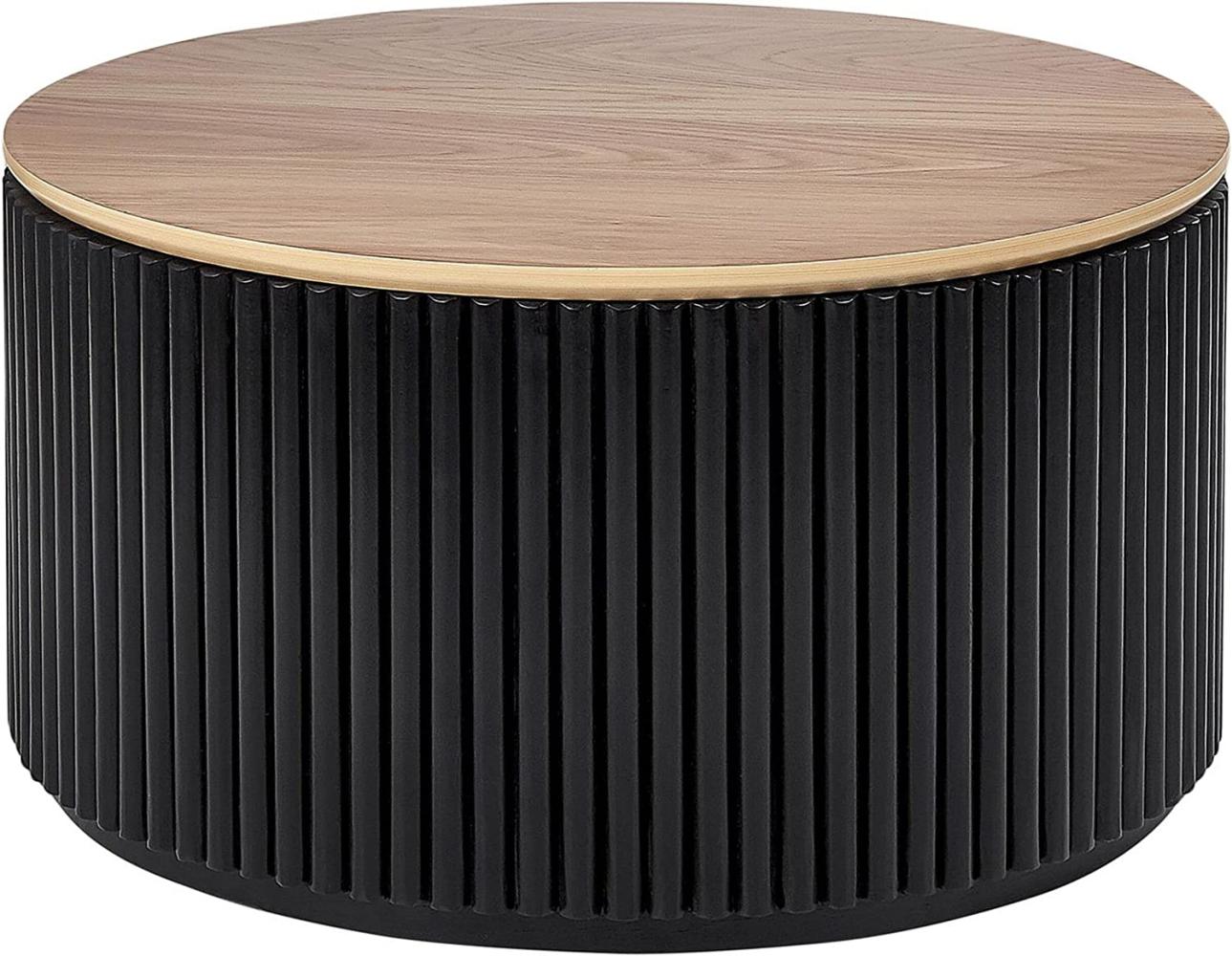 Beliani Couchtisch heller Holzfarbton schwarz ø 70 cm mit Stauraum KIRKWOOD Bild 1