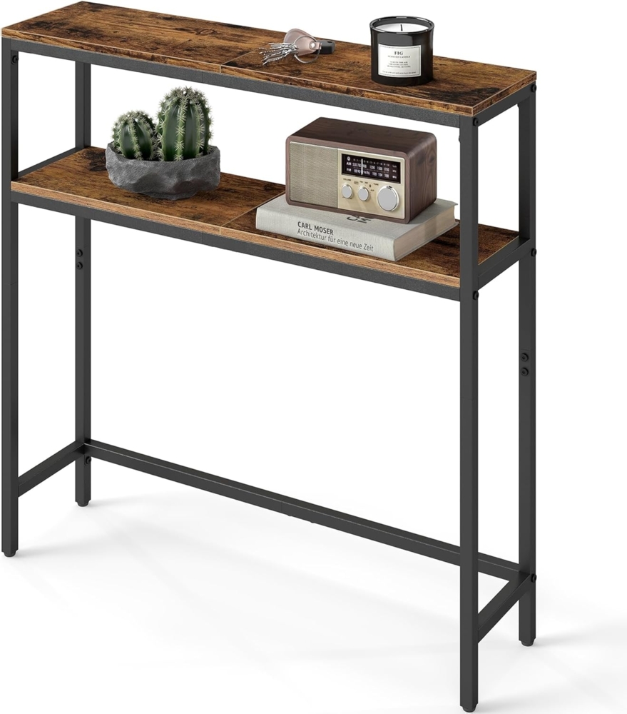 Vasagle Konsolentisch, schmaler Sofatisch mit 2 Ablagen, 20 x 80 x 80 cm, Flurtisch, 2 Ebenen, für Flur, Wohnzimmer, Schlafzimmer, vintagebraun-tintenschwarz LNTDE130K01 Bild 1