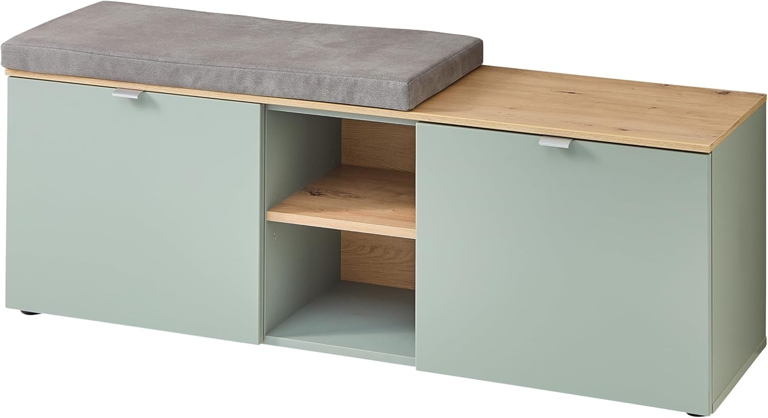 Stella Trading BARI Schuhbank in Schilfgrün, Artisan Eiche Optik FSC-Zertifiziert - Moderne Sitzbank mit Stauraum für Ihren Flur - 128 x 50 x 38 cm (B/H/T) Bild 1