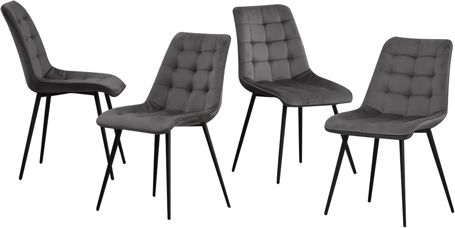 GrandCA HOME Esszimmerstühle 4er Set，Küchenstuhl，Samt Esszimmerstuhl，Samtkissen und Metallbeine， Geeignet für Wohnzimmer/Esszimmer/Küche/Schlafzimmer/Bür（Hellgrau, 4） Bild 1