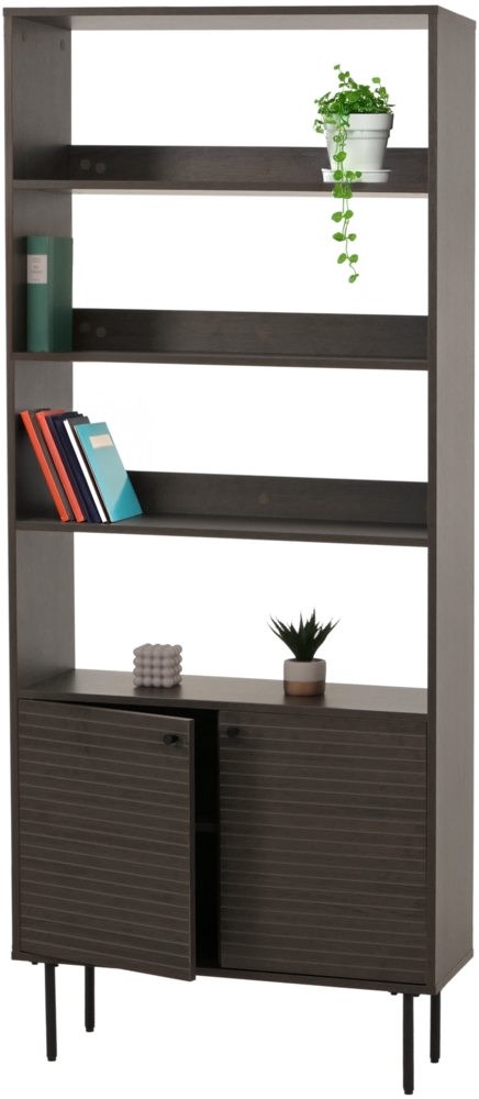 Bücherregal HWC-N78, Bücherschrank Hochschrank, skandinavischer Stil Metall Holz Melamin MVG 200 x 80 x 30 cm ~ dunkelbraun Bild 1